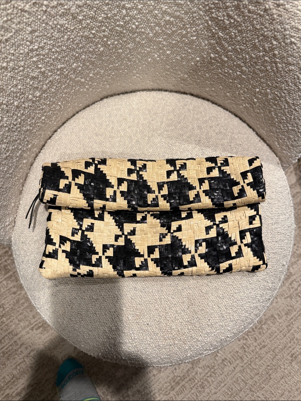 Woven Black and Beige Fold-Over Clutch